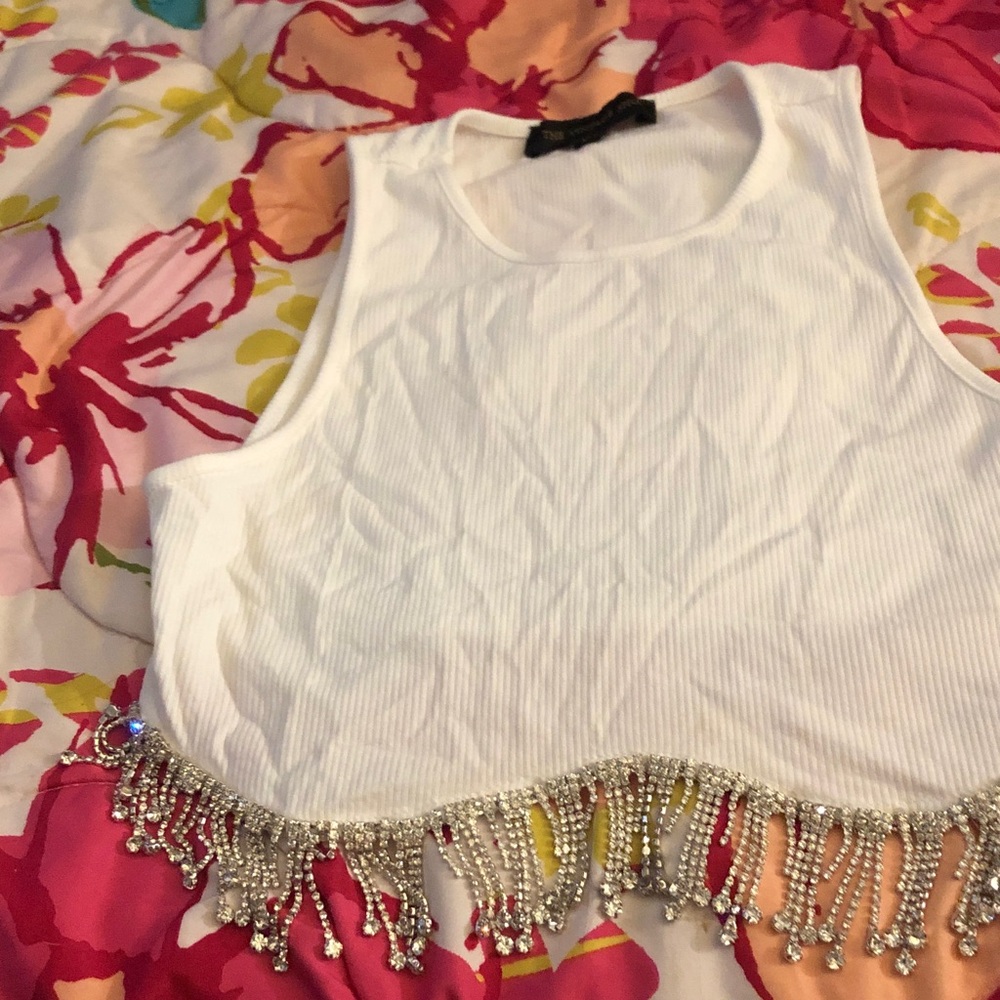 The Vintage Shop White Beaded Fringe Tank Top